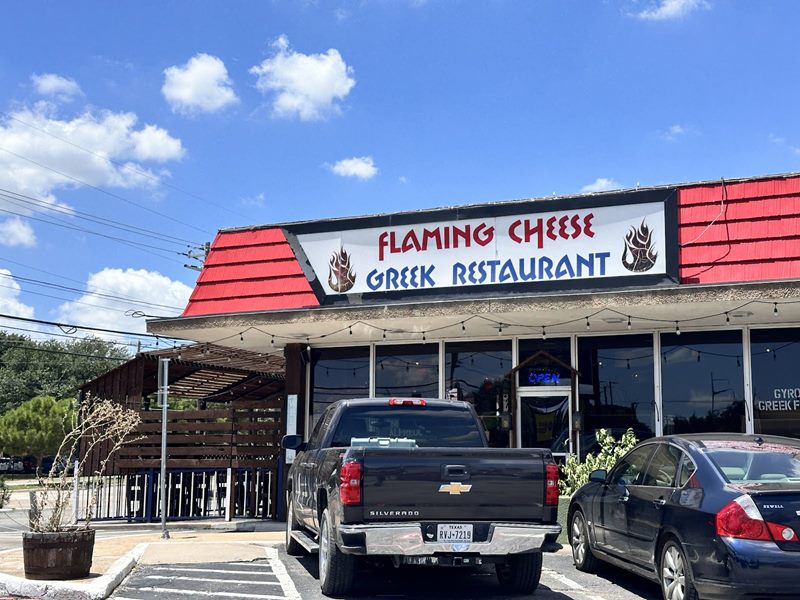 Flaming Cheese Saganaki Greek restaurant exterior
